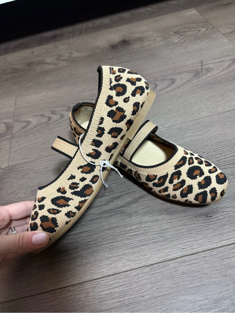 Jellypop Leopard Knit Mary‎ Jane Ballet Flats Preppy Twee Memory Foam Classic